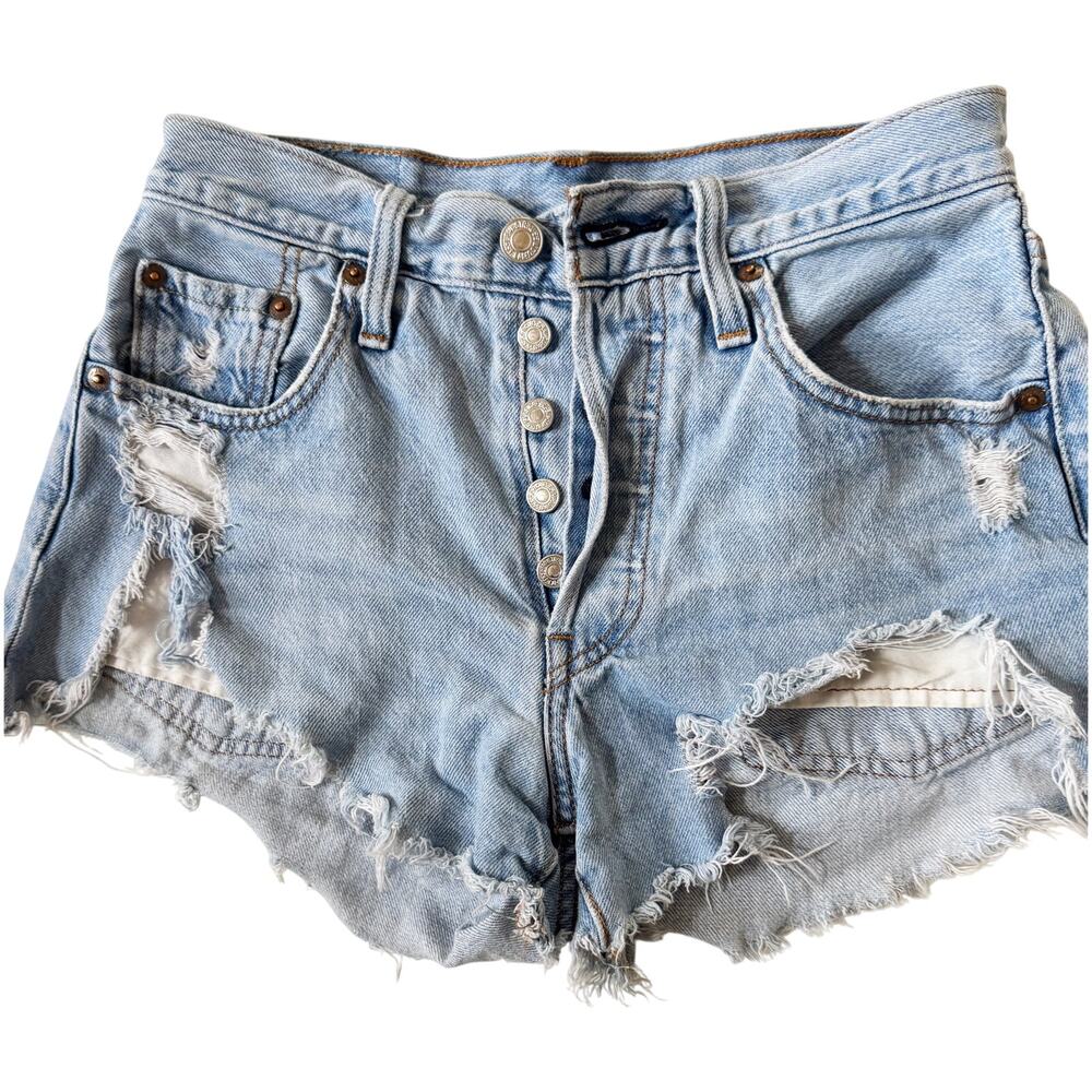 Levi Denim Concert Ripped 501 Button Cutoff Jean Shorts Size 24